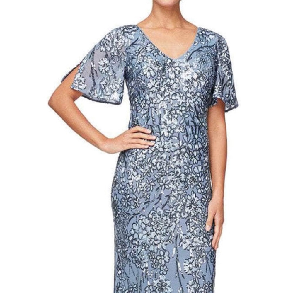 In Blue. like New, worn once. Simply stunning, Alex Evenings' sleek gown